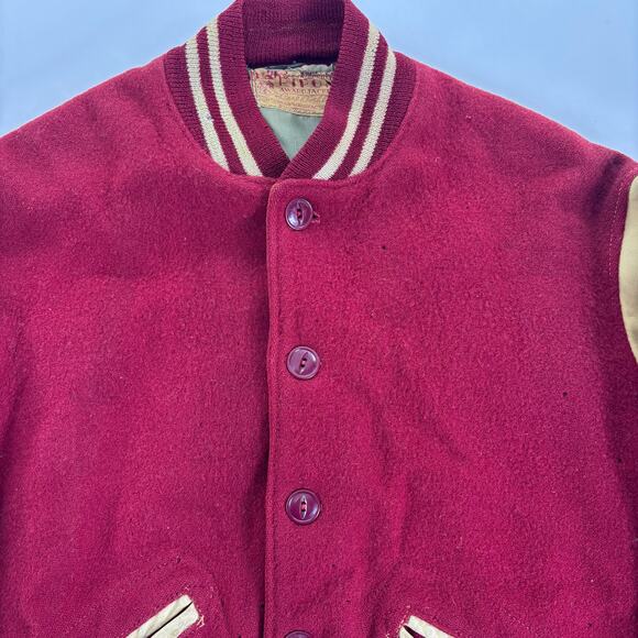 True Vintage 60s Wisconsin Badgers Varsity Letterman Wool Leather Sleeve Jacket - Picture 9 of 16